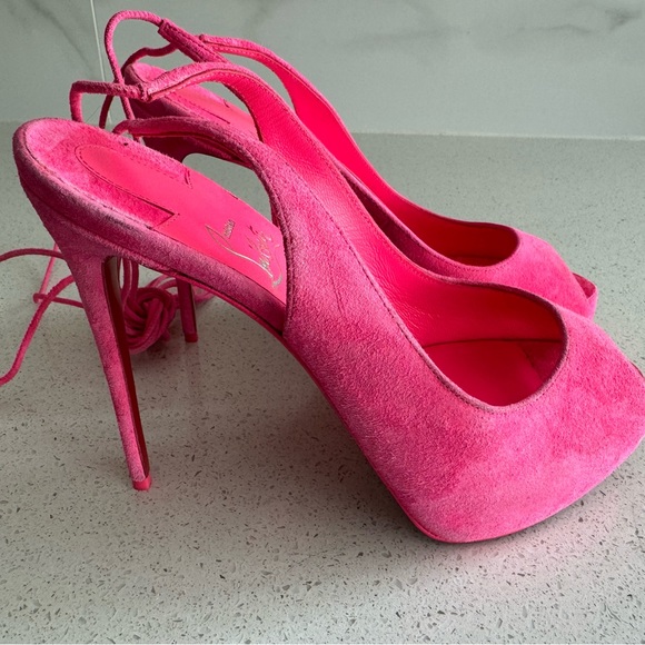 Christian Louboutin LACE UP NVP SUEDE PEEP-TOE PUMPS Pink EU 37.5 - Picture 3 of 7